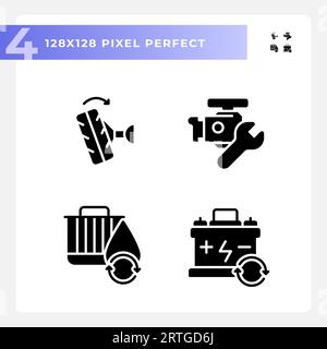 2D pixel perfect glyph style car repair and service icons Stock Vector