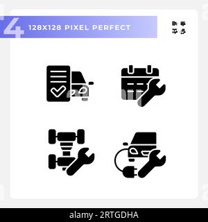 2D glyph style car repair and service icons set Stock Vector