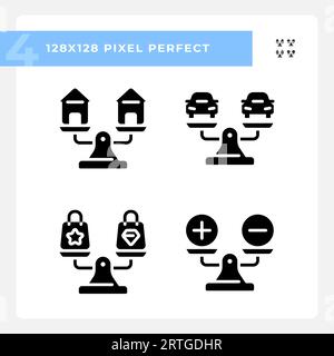 2D glyph style black comparisons icons pack Stock Vector