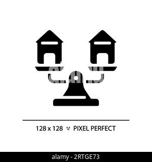 2D glyph style black houses on weight scale icon Stock Vector