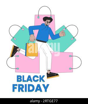 Black friday shopping bags retail 2D linear illustration concept Stock Vector