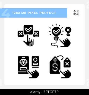 Pixel perfect glyph style black comparisons icons collection Stock Vector