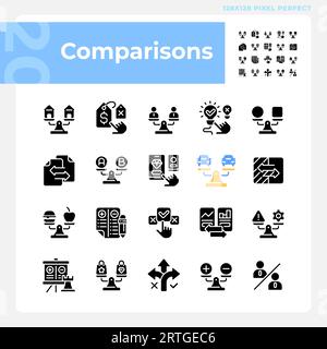 Glyph style black comparisons icons set Stock Vector