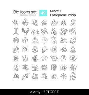 Editable black big icons for mindful entrepreneurship Stock Vector