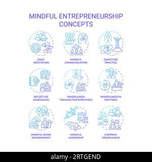Blue gradient line icon set for mindful entrepreneurship Stock Vector
