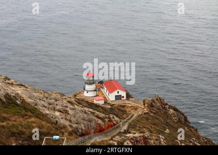 An aerial view of Point Reyes Lighthouse on the Pacific Coast of California, USA Stock Photo