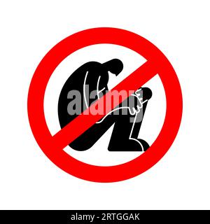 Stop Loneliness. Red prohibition sign lonely man. No loneliness! Stock Vector