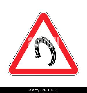 Attention horseshoe. Red triangular road sign. Caution horseshoe is symbol of happiness. Stock Vector