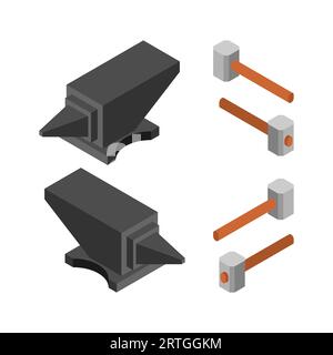 Hammer and Anvil isolated. Blacksmith tool. Stock Vector