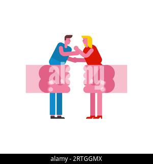 Matchmaking. Two hands hold a man and a woman and introduce them to each other. Concept for a dating site. Stock Vector