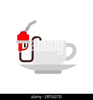 Cup of coffee and refueling nozzle. Coffee refill Stock Vector