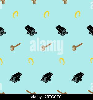 Hammer and Anvil pattern seamless. Blacksmith tool background. Stock Vector
