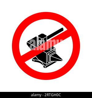 Stop Blacksmith. Ban Hammer and Anvil. Red prohibition sign. Stock Vector