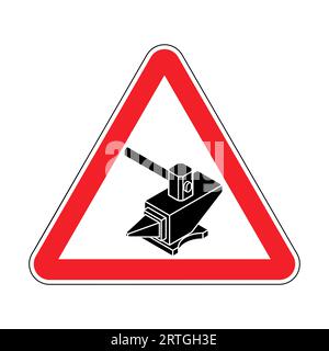 Attention Blacksmith! Caution Hammer and Anvil!  Red triangular road sign Stock Vector