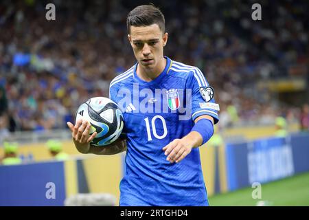 September 12, 2023: Milan 09/12/2023, during the football match valid for qualification for the 2024 European Championships, between the national teams of Italy and Ukraine at the San Siro stadium in Milan.In picture : Giacomo Raspadori (Credit Image: © Fabio Sasso/ZUMA Press Wire) EDITORIAL USAGE ONLY! Not for Commercial USAGE! Stock Photo