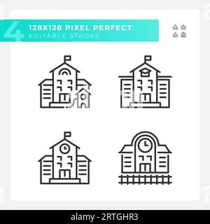 Pixel perfect thin line black building icons Stock Vector