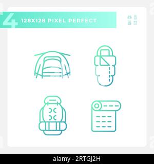 2D gradient pixel perfect hiking gear line icons Stock Vector