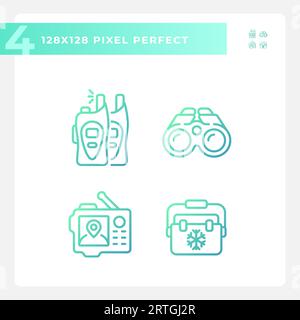 Set of gradient pixel perfect hiking gear linear icons Stock Vector