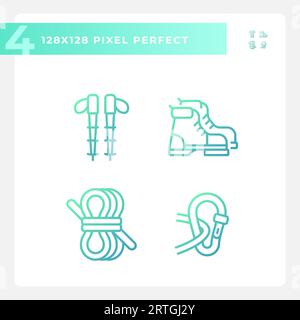 Pack of gradient pixel perfect hiking gear thin line icons Stock Vector