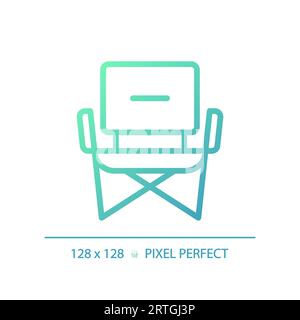2D camping chair gradient thin linear green icon Stock Vector