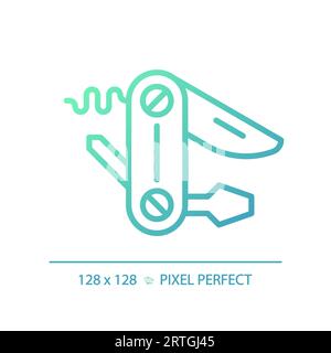 2D utility knife gradient thin linear green icon Stock Vector