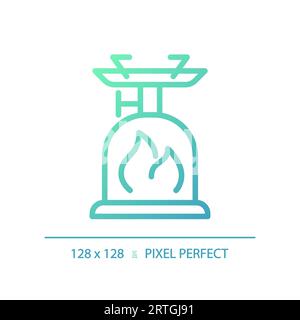 2D camping stove gradient thin linear green icon Stock Vector