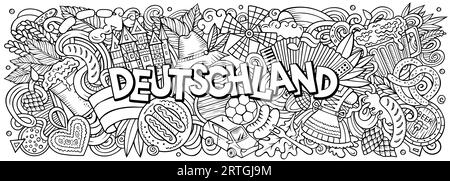 Vector illustration with Deutschland theme doodles. Sketchy and eye-catching banner design, capturing the essence of Germany culture and traditions th Stock Vector