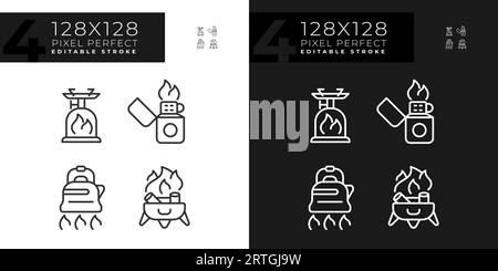 2D editable pixel perfect hiking gear icons set Stock Vector