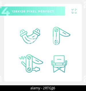 Pixel perfect hiking gear icons set Stock Vector