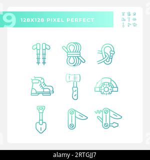 Gradient 2D hiking gear icons collection Stock Vector