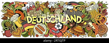 Vector illustration with Deutschland theme doodles. Vibrant and eye-catching banner design, capturing the essence of Germany culture and traditions th Stock Vector