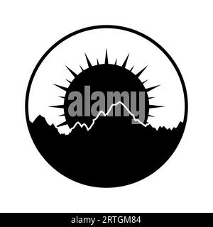 Sun behind the mountains. Mountains with the sun behind them. Vector illustration. Stock Vector