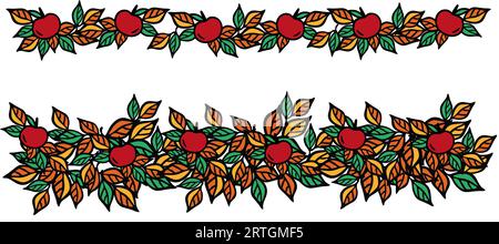 Red apple garland. hand drawn vector illustration. Autumn harvest illustration. Stock Vector