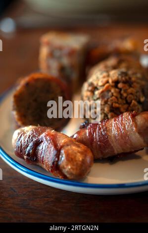 Pigs in blankets and stuffing balls Stock Photo