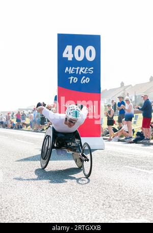 Men's wheelchair race in this years 2023 Great North Run half marathon. Stock Photo