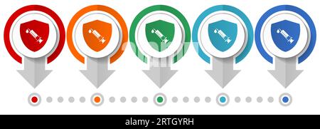 Vaccine shield concept vector icon set, flat design infographic template, set pointer concept icons in 5 color options for webdesign and mobile applic Stock Vector