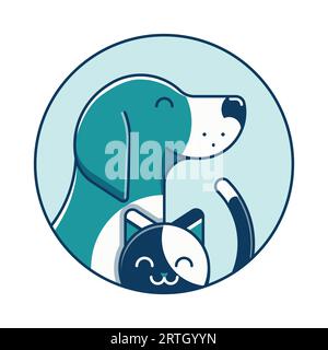 Pet Vet Animal Clinic Circle Emblem in Line Art Stock Vector