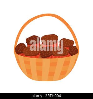 wicker basket with muffins Stock Vector