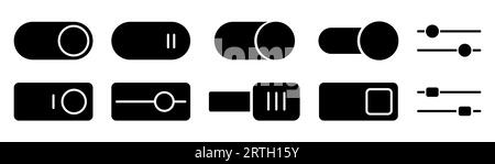 Switch toggle icon set. Glyph toggle icon. Turn on and turn off slider. Switch on and off toggle. Power button in glyph style Stock Vector