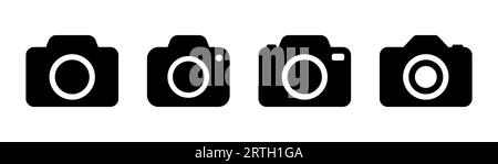 Camera icon set. Photo camera icon in glyph. Photo and video symbol. Camera icon in black. Stock vector illustration Stock Vector