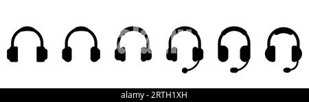 Headphones icon set. Headset icon in solid. Earphones symbol. Headphones vector illustration. Headset symbol. Stock vector illustration. Stock Vector
