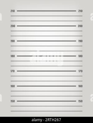Police mugshot scale. Lineup background mockup. Centimeter police lineup. Mugshot background template. Old fashioned lineup background with light. Pri Stock Vector