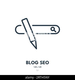 Blog SEO Icon. Search Engine Optimization, Blogging, Search Bar. Editable Stroke. Simple Vector Icon Stock Vector