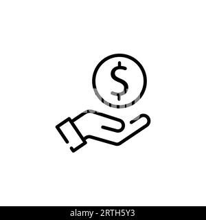 eps10 vector black save money icon, salary money, invest finance, hand holding dollar, line art symbols isolated on white background. Stock Vector