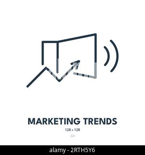 Marketing Trends Icon. Trending, Positive, Graph. Editable Stroke. Simple Vector Icon Stock Vector