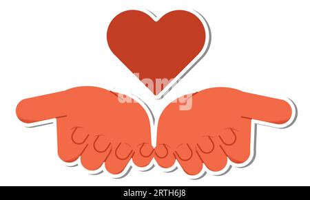 Hands holding heart emblem sticker isolated vector Stock Vector