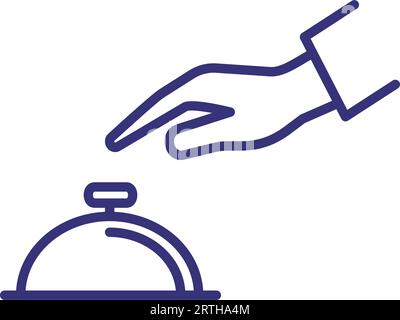 Hand touching service bell icon Black line art vector in black and ...
