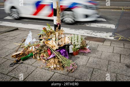 ROTTERDAM - A police car drives past the scene of the accident on Maasboulevard. A 79-year-old man and a 74-year-old woman from Capelle aan den IJssel died in the fatal accident. ANP MARCO DE SWART netherlands out - belgium out Stock Photo