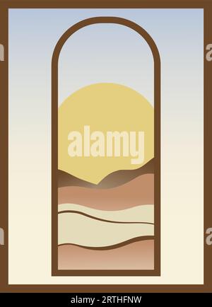 Aesthetic minimalist view with sunny morning valley poster Stock Vector