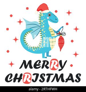 Christmas card with cute dragon. Year of the Dragon 2024, China Stock Vector